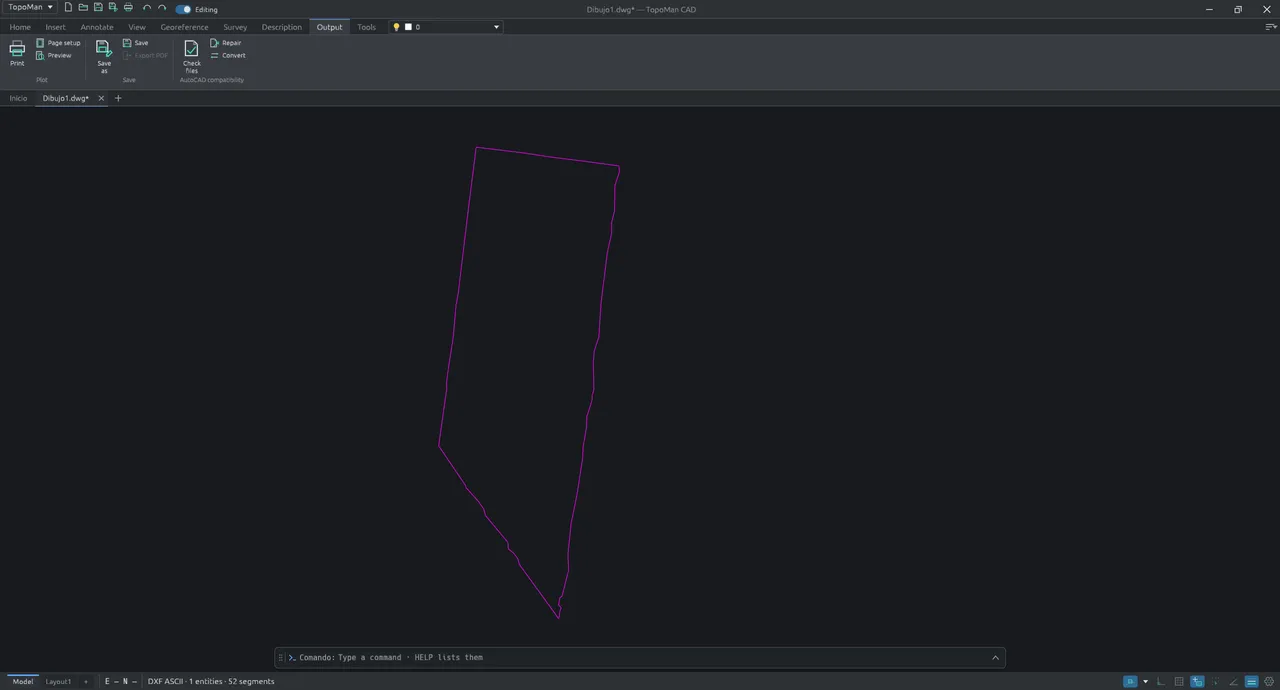 The Output tab, with print, page setup, preview, save, export to PDF, and check, repair and convert files