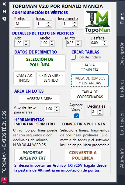 Drawing tab of the TopoMan palette inside AutoCAD